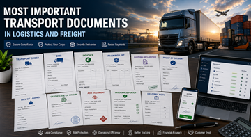 Zestaw ważnych dokumentów transportowych, w tym CMR, faktura, dokumenty celne oraz cyfrowe śledzenie logistyczne w Europie